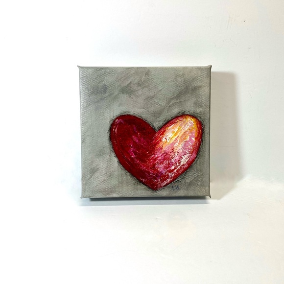 ORIGINAL HANDMADE Acrylic Heart Art on 6” x 6” x 1.5” Gallery Wrapped Canvas - Picture 4 of 9